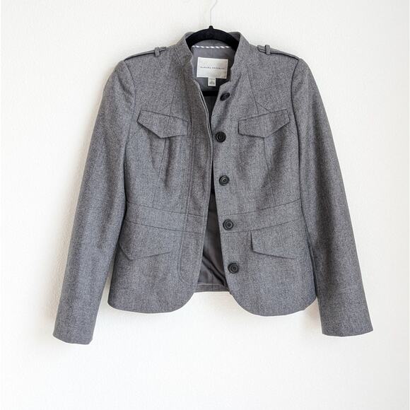 Banana Republic Gray Button Wool Military Blazer Overcoat Jacket, size 2 - Picture 1 of 10